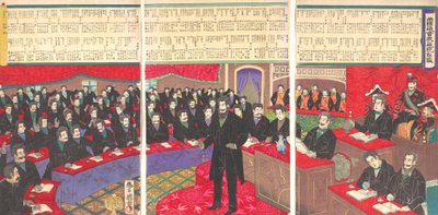 帝国議会下院の全議員のリストを含むイラスト、101890.. 作： Toyohara Kuniteru