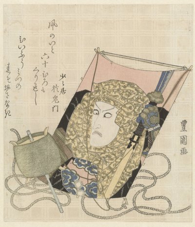 スカーフを巻いた男の肖像が描かれた凧 作： Toyokuni (II) , Utagawa