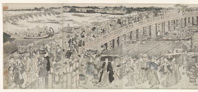 View: 両国橋で夕風を楽しむ 作： Toyokuni (II) , Utagawa