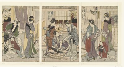 魚屋 四月 三連祭壇画 よんがつ、さんぶくついい 豊広と豊国の十二ヶ月（連載タイトル） とよひろ とよくに りょうがじゅうにこ 作： Toyokuni (II) , Utagawa