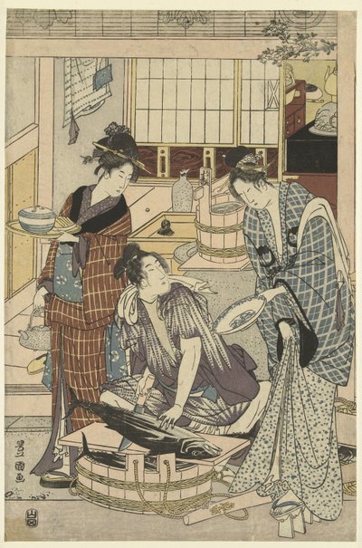 魚屋 四月 三連祭壇画 よんがつ、さんぶくついい 豊広と豊国の十二ヶ月（連載タイトル） とよひろ とよくに りょうがじゅうにこ 作： Toyokuni (II) , Utagawa