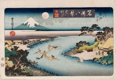 「秋の月多摩川」シリーズ「名所八景」より 作： Toyokuni II