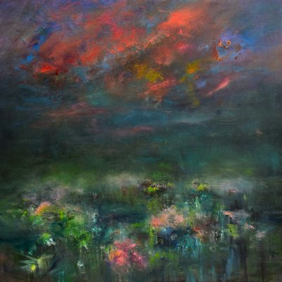 魅惑的な夕暮れ、2019年（油彩・パネル） 作： Tracy Lambros
