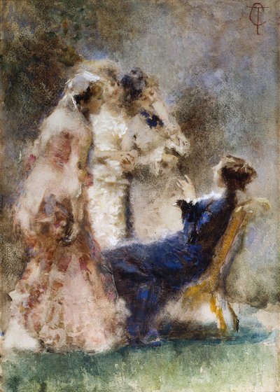 High Life (A Piquant Conversation) par Cremona, Tranquillo (1837-1878).厚紙に水彩画、サイズ：52x36,5 作： Tranquillo Cremona