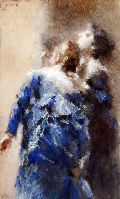 Le curiose par Cremona, Tranquillo (1837-1878).厚紙に水彩画、サイズ：49x30 作： Tranquillo Cremona