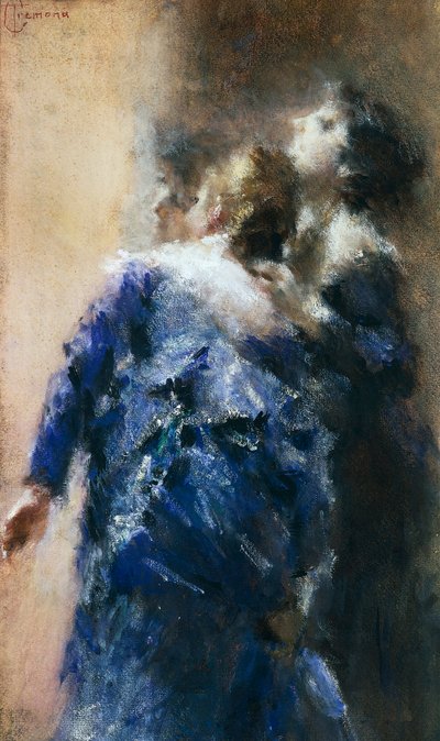 好奇心旺盛な女性たち」トランクィッロ・クレモナ（1837-1878）作、紙に水彩画、50x32cm。 作： Tranquillo Cremona