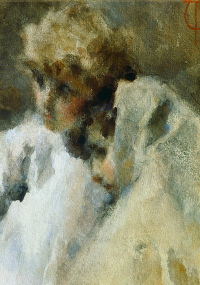 トランキッロ・クレモナ作「二つの頭」水彩画 作： Tranquillo Cremona