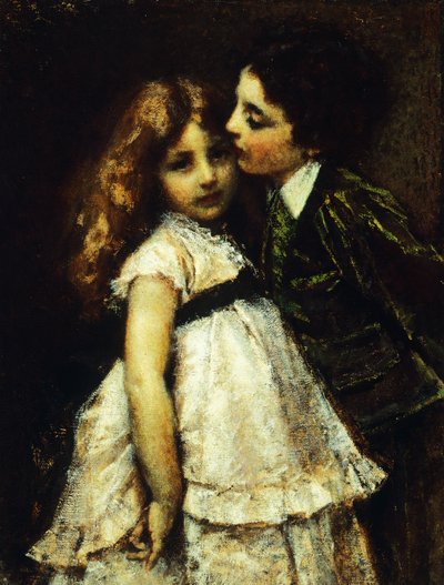 トランキッロ・クレモナ（1837-1878）の「二人のいとこ」、油彩・キャンバス、86x65cm 作： Tranquillo Cremona