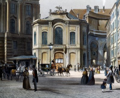 Burgtheater em Viena Michaelerplatz com Winterreitschule (escola de equitação de inverno) à direita, por Tranquillo Mollo (1767-1837), gravura colorida, Áustria 作： Tranquillo Mollo