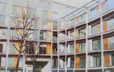 住む場所 44, 2012 (油彩、合板) 作： トレバー・バージェス