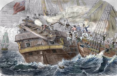 Capture of the Kent”” by the French privateer Robert Surcouf (1773-1827) on the ship “” La Confidence”” on 7/10/1800 in the Gulf of Bengal”” (Fight between the French Confidence (Robert Surcouf) and the HMS Kent in the bay of the Bengal, 7th October 1800)  作： Trichon (after)