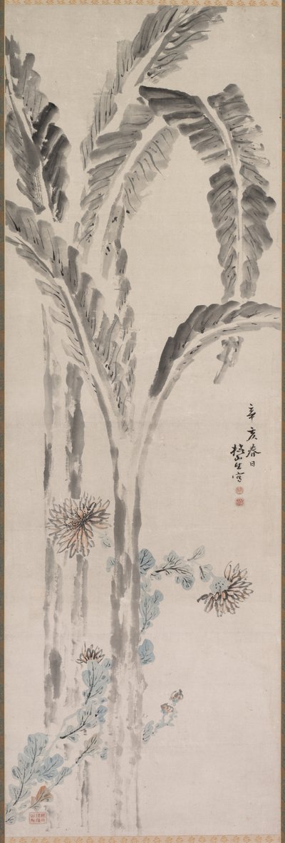 バナナ工場と菊、19世紀。 作： Tsubaki Chinzan