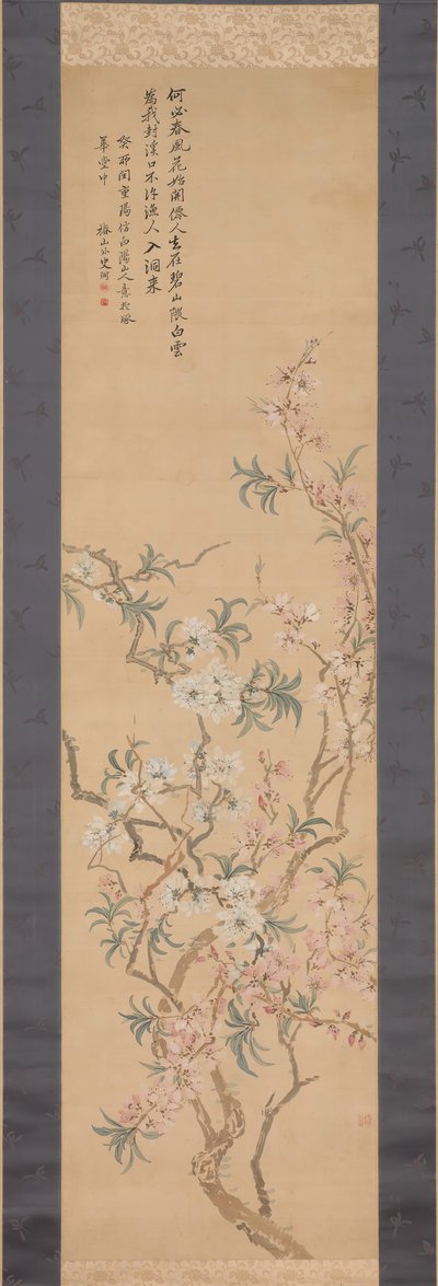 赤と白の桃の花、1843年。 作： Tsubaki Chinzan