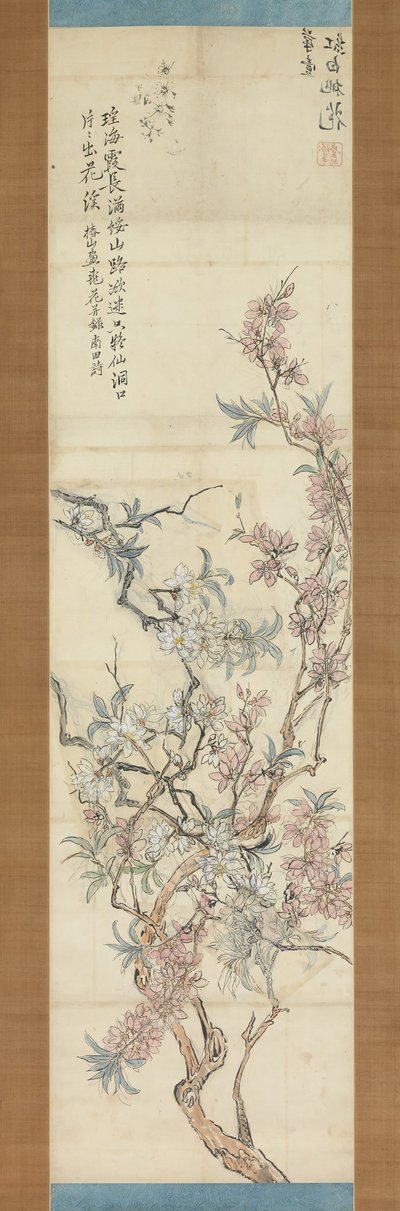 赤と白の桃の花、準備スケッチ、1843. 作： Tsubaki Chinzan