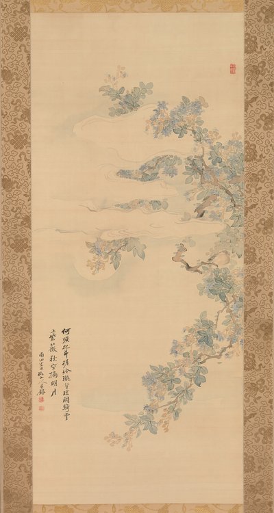 百日紅の枝にとまる小鳥、19世紀。 作： Tsubaki Chinzan