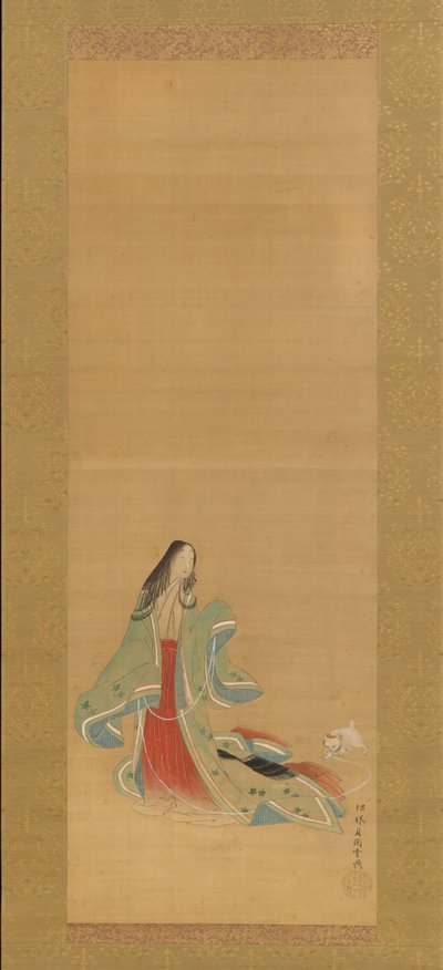 猫を連れた第三王女、『新薬草一若菜』より、18世紀。 作： Tsukioka Masanobu