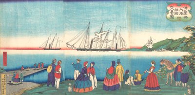 多くの国と交易する大きなフランスの港のイラスト フランソコクオオミ...、1866年4月。 作： Tsukioka Yoshitoshi
