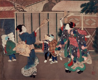 1月：新年を祝う、1860年代（シルクのインクと色） 作： Tsukioka Yoshitoshi