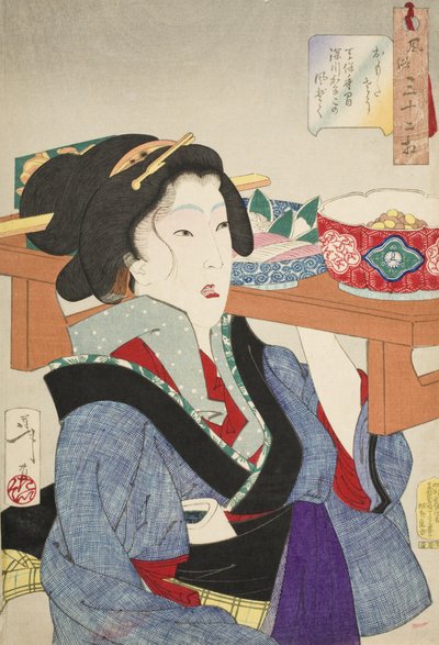 重荷を背負ったような様子：天保時代の深川における女給の振る舞い 作： Tsukioka Yoshitoshi