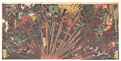 Masakiyos herausfordernde Schlacht, aus Taiheiki (Chronik des großen Friedens) 作： 月岡芳年