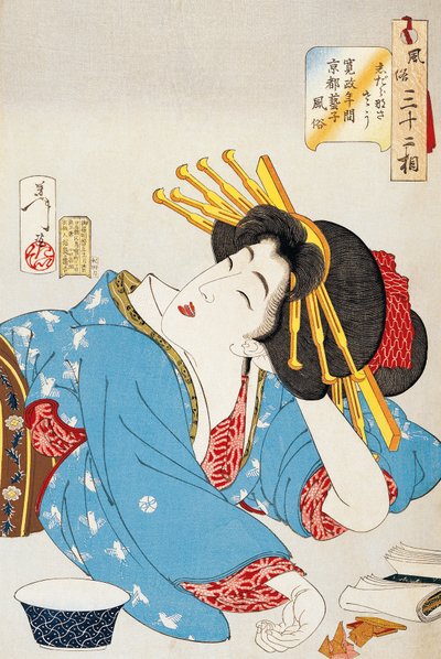 寛政期の京都芸者の顔 月岡芳年（1839-1892）作 「風俗三十二面図」 おばんたて絵 木版 37.5×26cm 日本の文化 作： Tsukioka Yoshitoshi