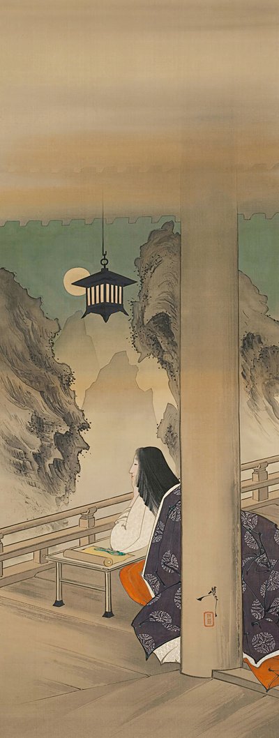 Murasaki Shikibu at Ishiyamadera Temple, based on the print..., ca. 1892.  作： Tsukioka Yoshitoshi