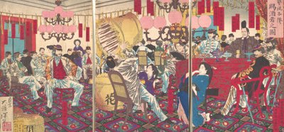 警察署長のパーティー: 食べ物と飲み物の贈り物、1877 年 9 月。 作： Tsukioka Yoshitoshi