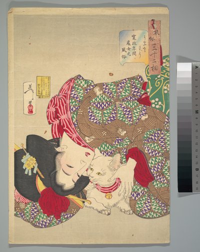 猫をからかう 作： 月岡芳年