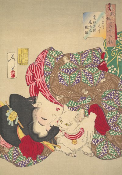 猫をからかう、1888年。 作： Tsukioka Yoshitoshi