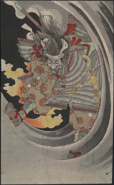 1889年、布引の滝に打ち寄せる将軍平知盛の亡霊。 作： Tsukioka Yoshitoshi