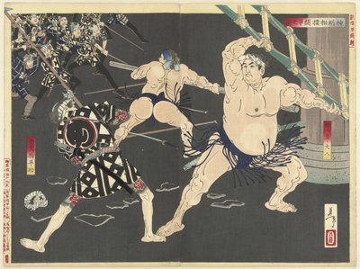 神明寺で火消しと力士の乱闘 神明相撲とその図 東の新錦（連載タイトル） 神撰吾妻錦 作： Tsukioka Yoshitoshi