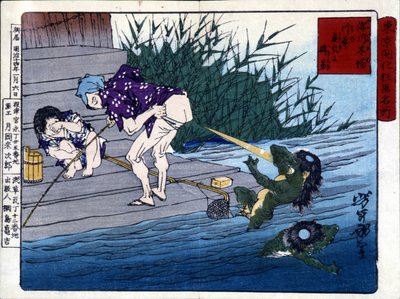 月岡米次郎の「淀ガワクレ お尻に当てた河童のお化け 作： Tsukioka Yoshitoshi
