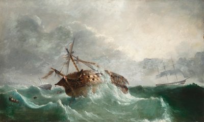 アイルランドのバントリーベイに軍隊を上陸させようとした後の、ウシャント沖の14.1.1798年のフランスのドロワドロムオムの喪失、1850〜60年頃 作： Tudgay Family