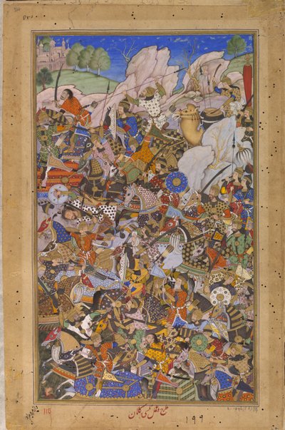 1577年、ラージャスターン州ブンディの砦占領前の戦い、1592年～1594年 作： Tulsi Kalan