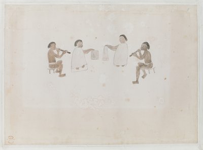 MS 15508 f.11 タヒチのミュージシャン、1770 年 6 月 (紙に水彩) を追加 作： Tupaia Tupaia