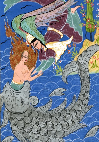 ヨナと巨大な魚（水彩・紙 作： Turkish School