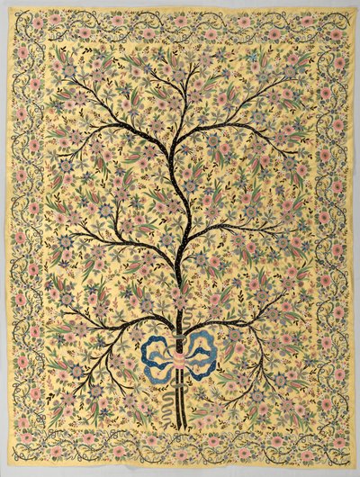 刺繍された生命の木が飾られたシルク、1800年代 作： Turkish School
