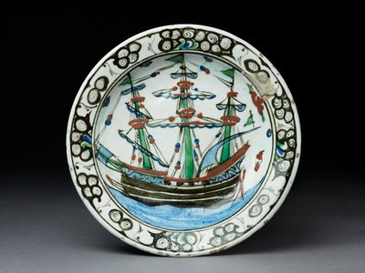 下絵の装飾が施された石貼り皿、イズニック、c.1620-30（セラミック） 作： Turkish School
