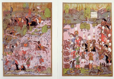 トルコ人とハンガリー人の間のモハチの戦い、1526年、イスタンブールのトプカプ博物館に保存されているミニチュアの複製 作： Turkish School