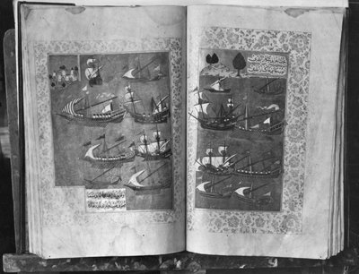 スレイマンネームまたはスレイマンの生涯、スルタンの艦隊（ベラムのインクと金箔） 作： Turkish School