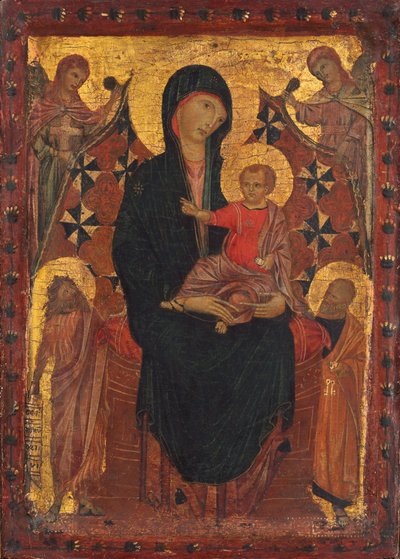 聖母子と洗礼者聖ヨハネ、聖ペテロ、二人の天使 作： Tuscan 13th Century
