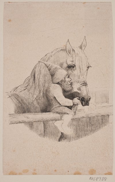 ティルプのエルフは白馬に餌をやる 作： Ubekendt