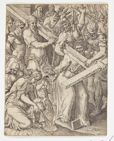十字架を背負ったキリストとヴェロニカの布の奇跡 作： Ubekendt efter Dirck Volckertsz. Coornhert efter Maarten van Heemskerck