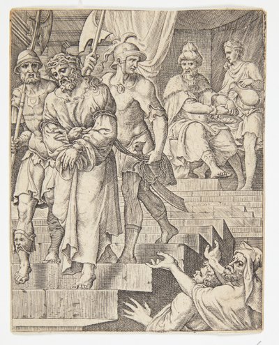 手を洗うピラト 作： Ubekendt efter Dirck Volckertsz. Coornhert efter Maarten van Heemskerck