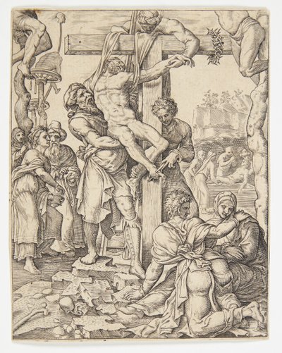 十字架からの降下 作： Ubekendt efter Dirck Volckertsz. Coornhert efter Maarten van Heemskerck