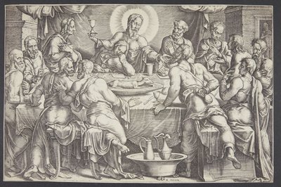 最後の晩餐でイスカリオテのユダの裏切りを予告するキリスト 作： Ubekendt efter Maarten van Heemskerck