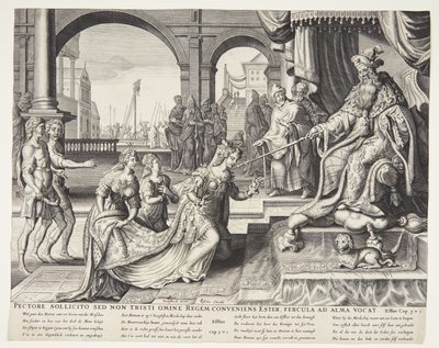 アハシュエロスの前でエステルを宴会に招待するエステル 作： Ubekendt efter Philips Galle efter forlæg af Maarten van Heemskerck