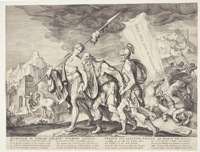 目の見えないサウロがダマスカスに導いた 作： Ubekendt efter Philips Galle efter forlæg af Maarten van Heemskerck