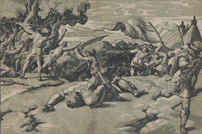 デビッドとゴリアテ、カリフォルニア州。 1520-27。 作： Ugo da Carpi