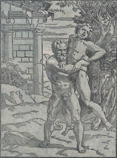 ヘラクレスとアンタイオス、カリフォルニア州。 1517-18。 作： Ugo da Carpi